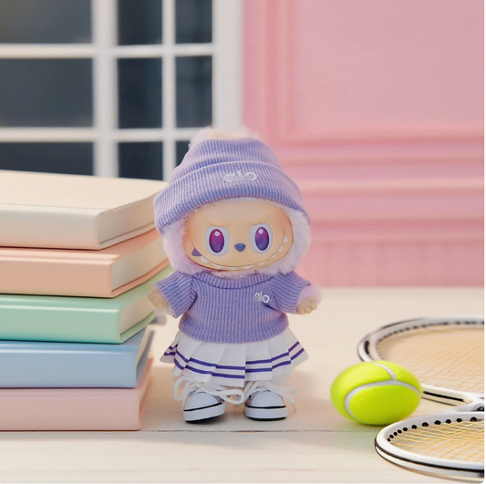 Labubu Cozy Outfit Set | Cute Knit Sweater Doll Clothes (Beanie + Skirt + Shoes)