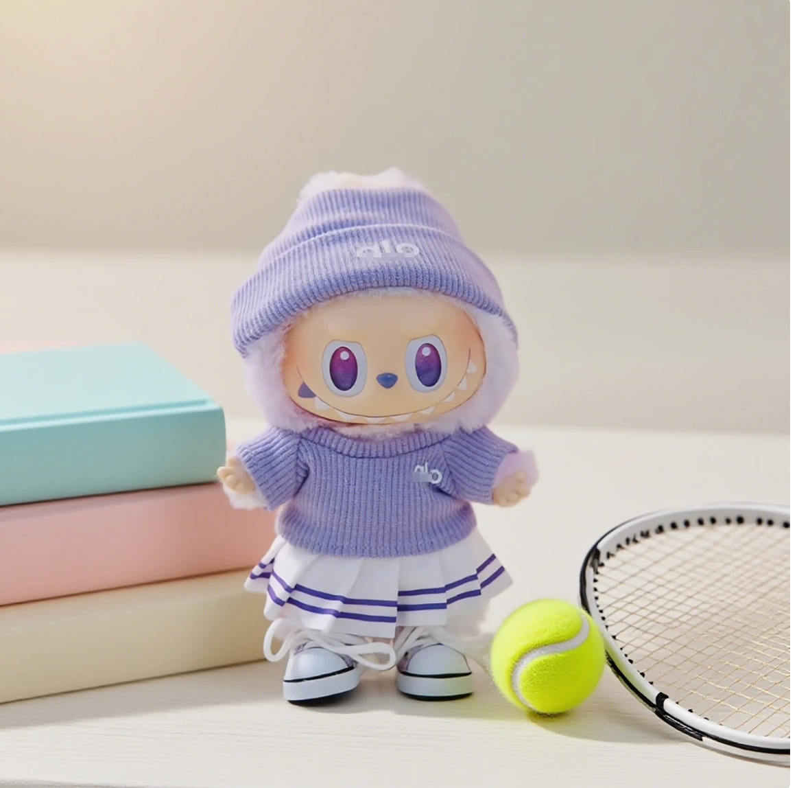 Labubu Cozy Outfit Set | Cute Knit Sweater Doll Clothes (Beanie + Skirt + Shoes)