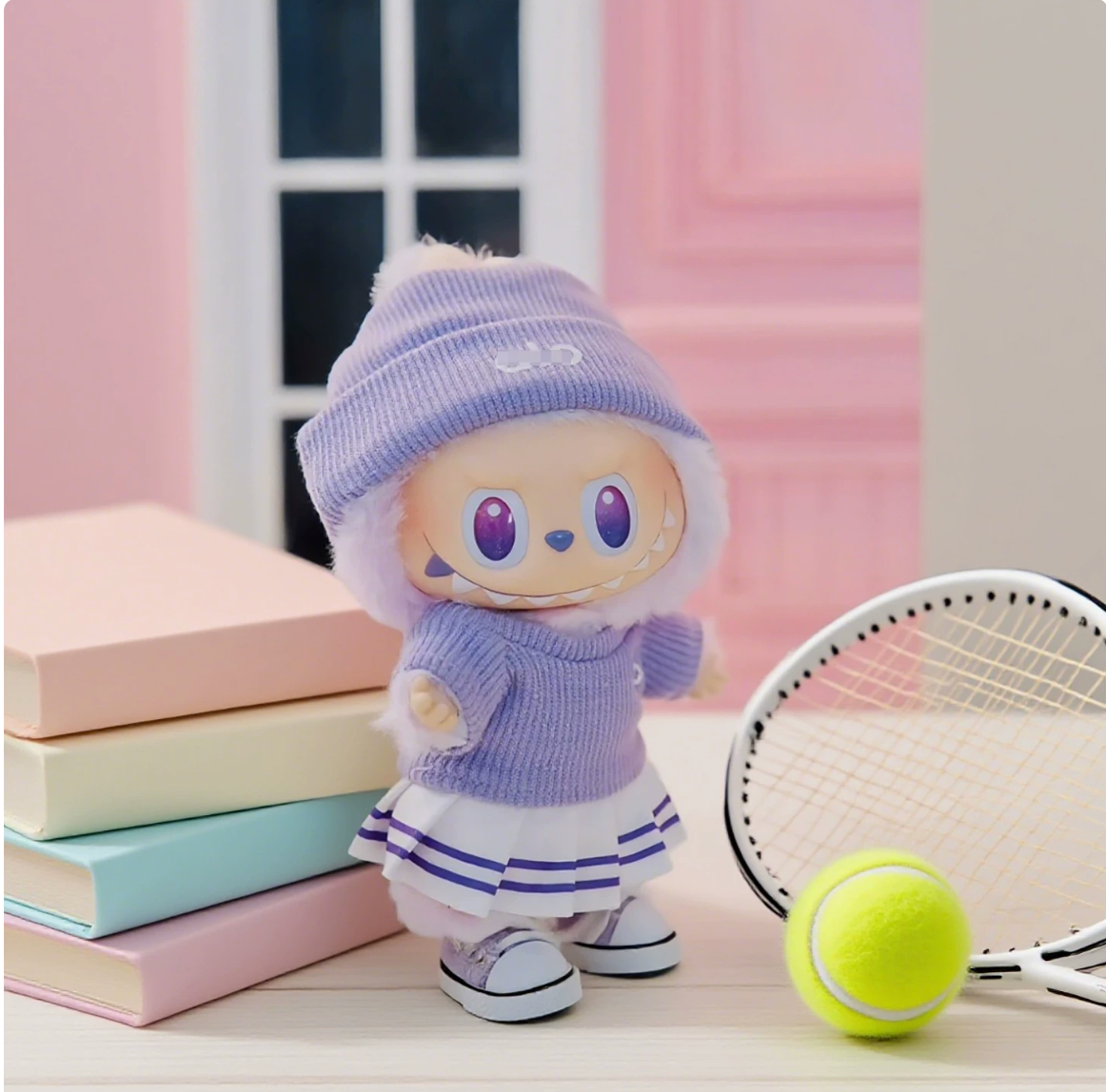 Labubu Cozy Outfit Set | Cute Knit Sweater Doll Clothes (Beanie + Skirt + Shoes)